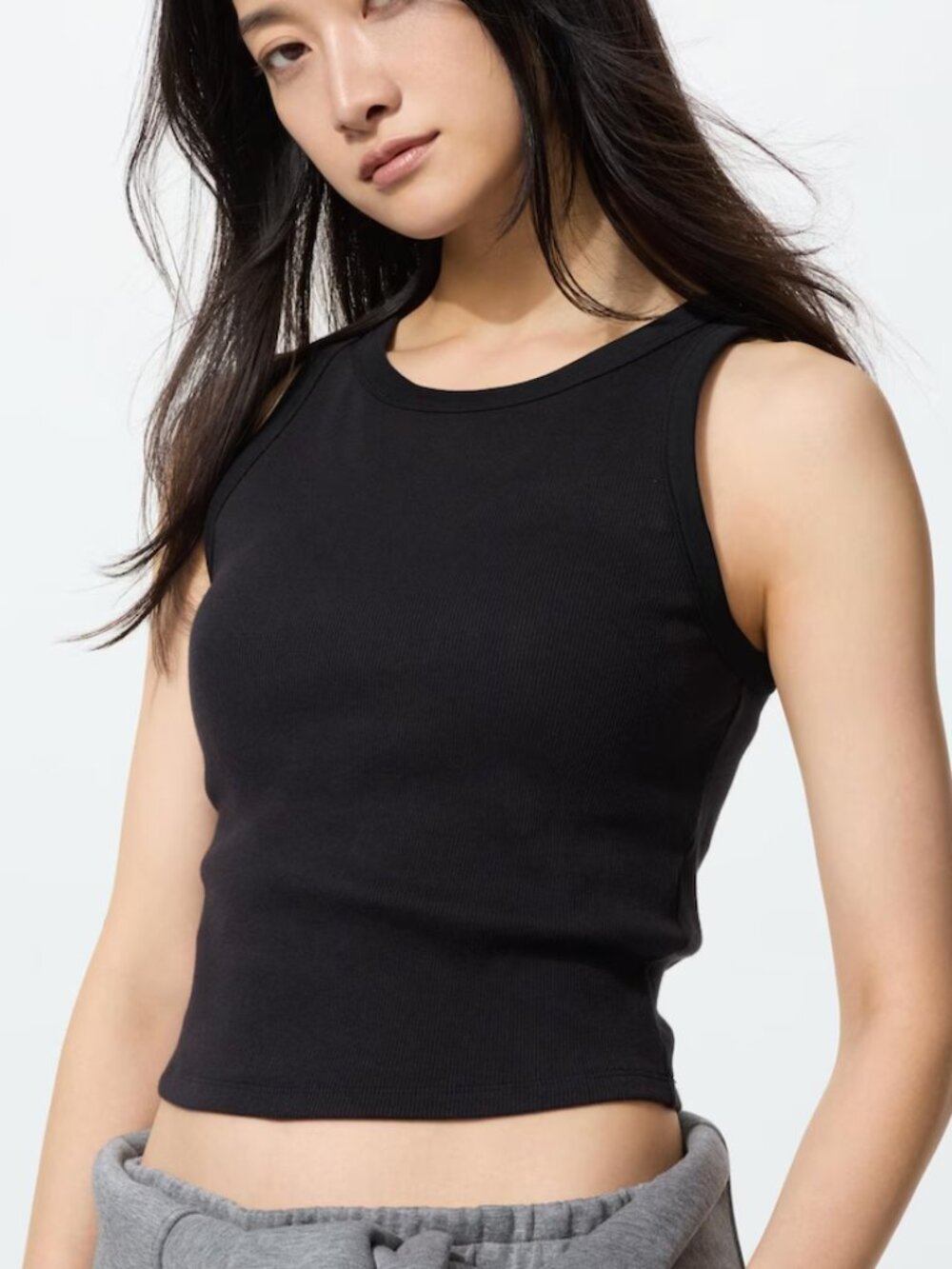 Uniqlo Ribbed Crop Top with Built in Bra | Black Size Small